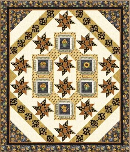 Quilt Kit - Sunshine Spin - 61.5" X 72" Sunflower Throw Quilt - Multi - Top & Binding