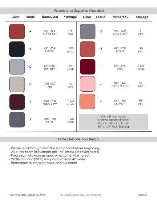 Marsala - KONA Cotton Solids - Pattern - Image 2