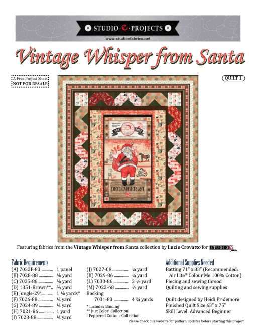 Vintage Whisper From Santa - Quilt 1 - Pattern