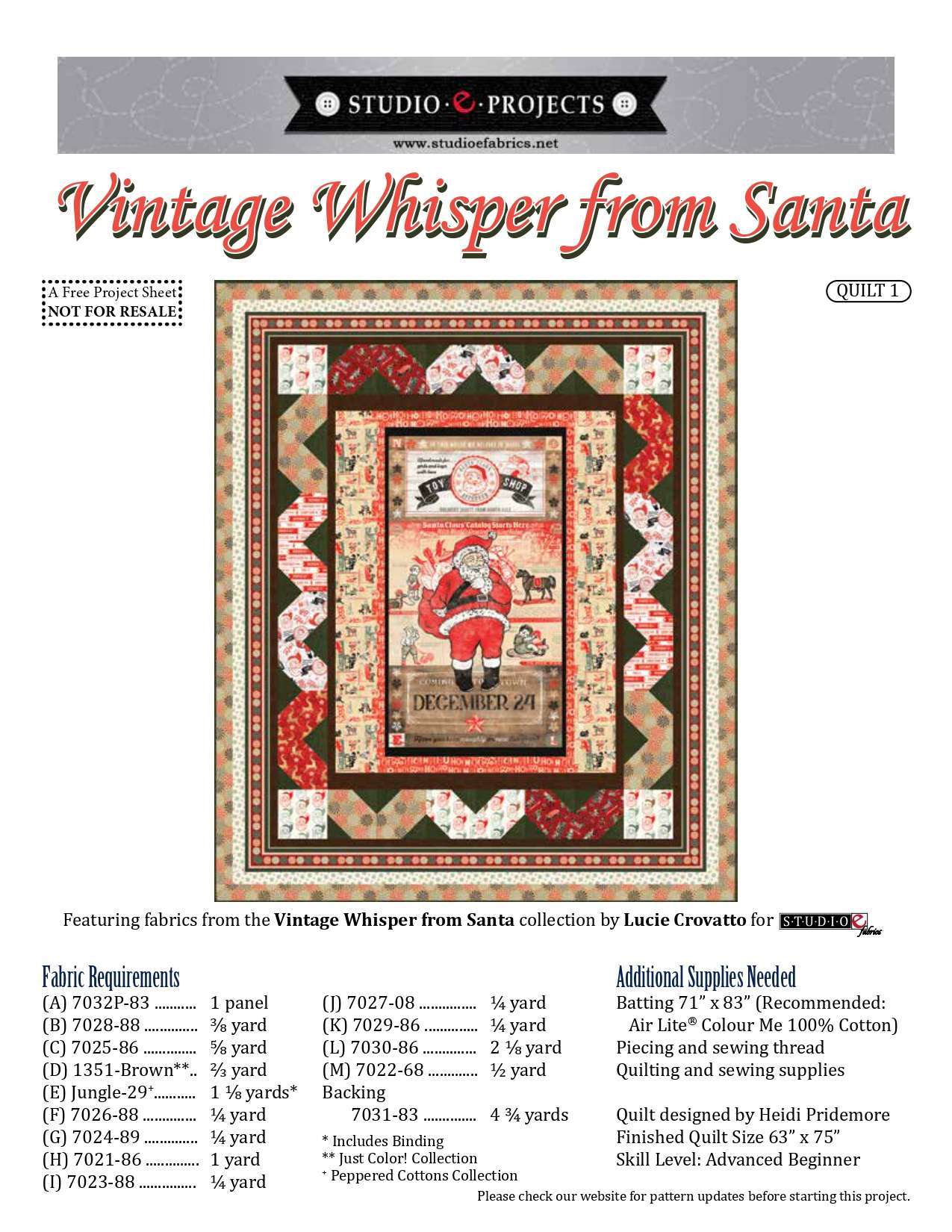 Vintage Whisper From Santa - Quilt 1 - Pattern
