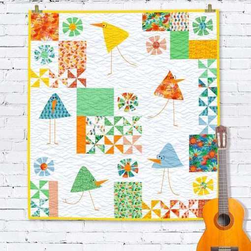 Quilt Kit - Bird Brain - 40" X 44" Fun Birds And Pinwheels Small Quilt - Top & Binding