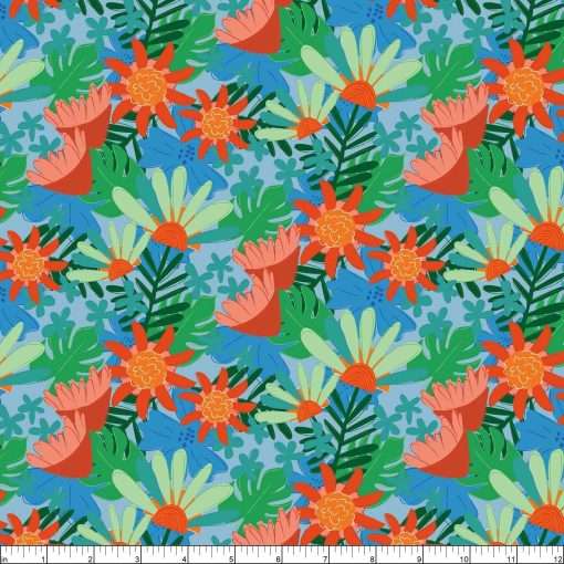 Clothworks - Bird Brain - Main Floral - Light Blue - Image 2