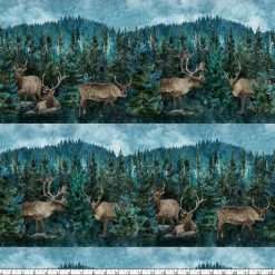 Alternative view of Northcott - Stonehenge Migration - Scenic Elk Repeating Border Stripe - Dark Teal