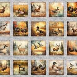 Quilting Treasures - Forest Field And Stream - 36.5" X 43" Wildlife Picture Patches Panel - Gray