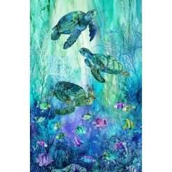 Northcott - Coral Reef - 28.5" Sea Turtle Panel - Turquoise/Multi
