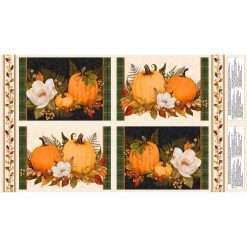 Wilmington Prints - Oh My Gourd - 24.5" Pumpkins And Magnolias Placemat Panel - Multi