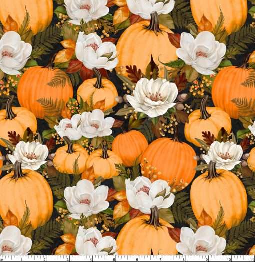 Wilmington Prints - Oh My Gourd - Pumpkins & Florals - Black - Image 2
