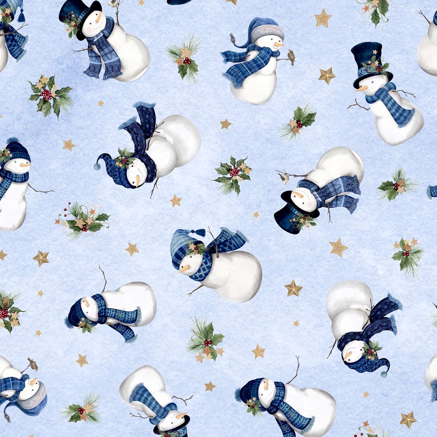 Wilmington Prints - Let It Snow-Man - Tossed Snowmen - Light Blue