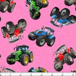 Alternative view of KK Fabrics - Farmer's Paradise - Tossed Tractors - Pink