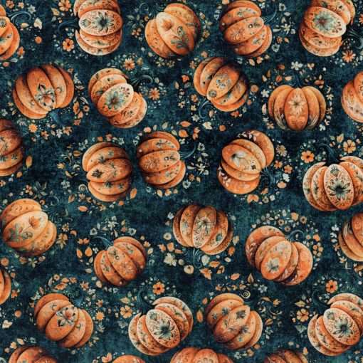 Quilting Treasures - Harvest Hollow - Tossed Pumpkins - Teal