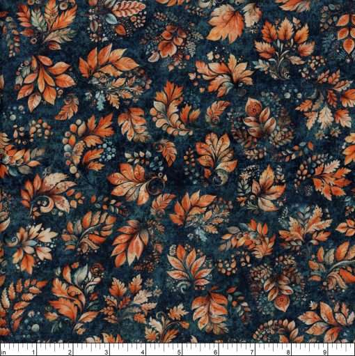 Quilting Treasures - Harvest Hollow - Fall Leaves - Dark Teal - Image 2