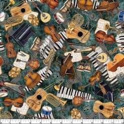 Alternative view of Quilting Treasures - Vivace - Musical Instruments Toss - Teal