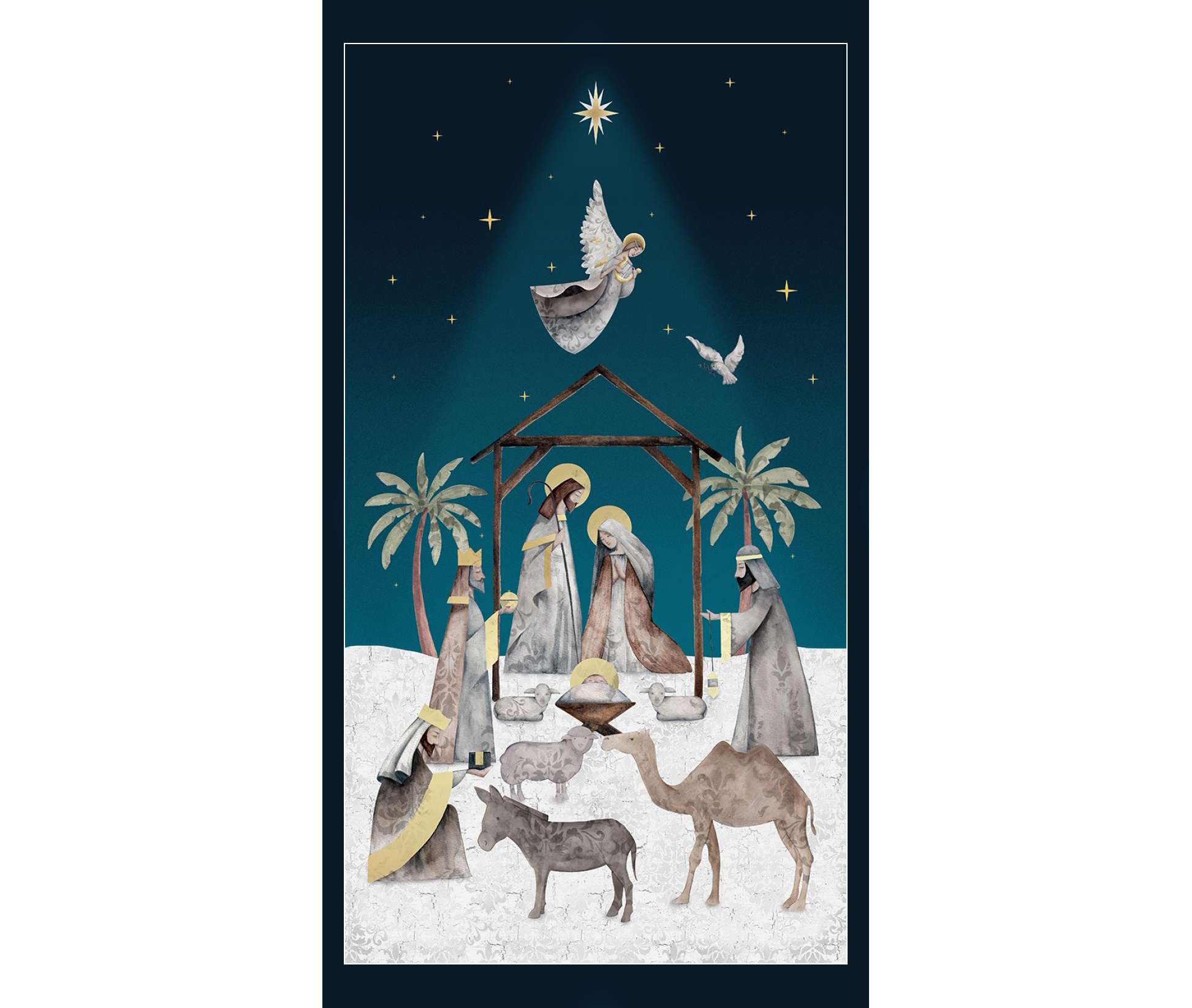 Blank Quilting - Silent Night - 24" Christian Nativity Panel - Navy
