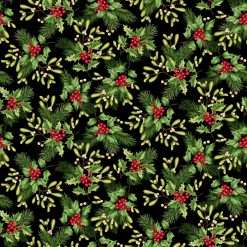 Studio E - Holiday Feather & Flourish - Holly And Mistletoe - Black/Multi