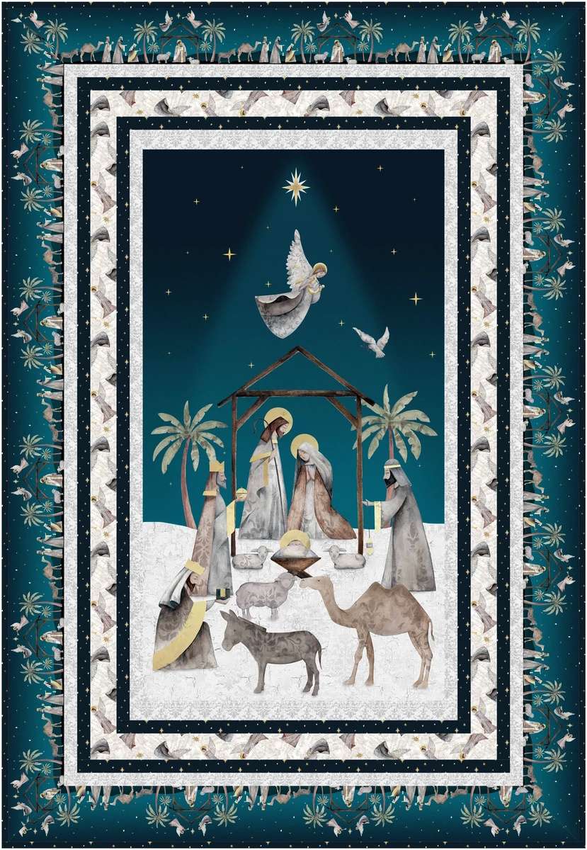 Quilt  Kit - Divine Reunion - 43.5" X 63.5" Silent Night Nativity Panel Wall Quilt - Top & Binding
